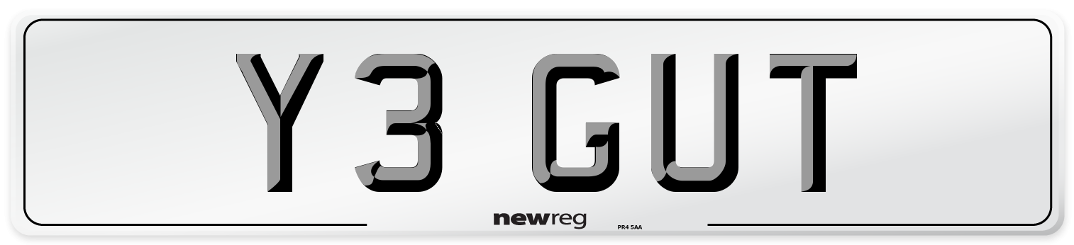 Y3 GUT Number Plate from New Reg
